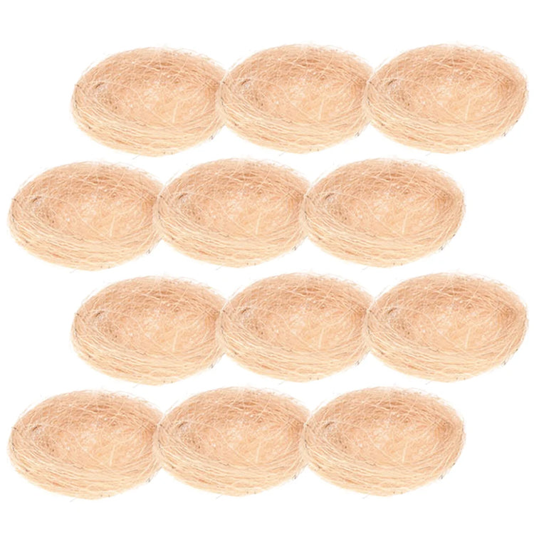 12 Pcs Mini Artificial Bird Nests | Decorative Coffee Thread Nest for Garden, Cages, Weddings, Crafts & Easter Decor