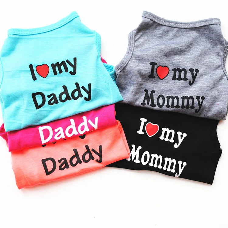 "Love Mommy & Daddy" Cotton Cat Vest | Cute Printed T-Shirt for Cats/ Small Dogs