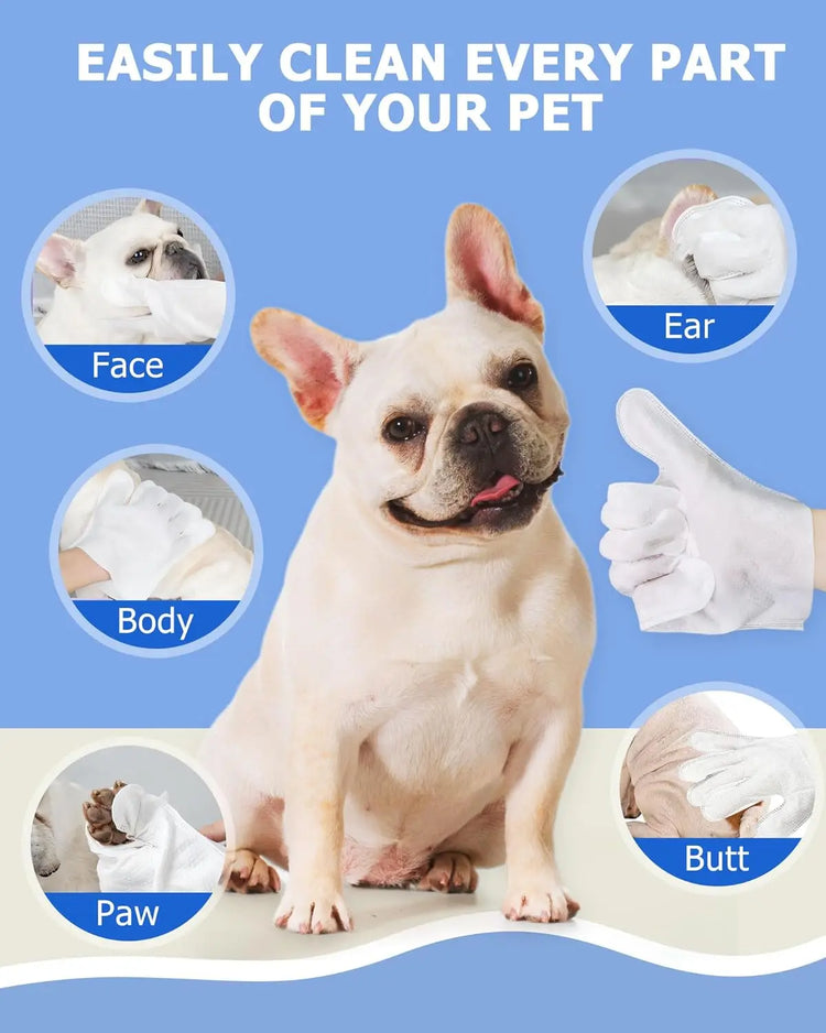 Cleaning Wipes Gloves for Dog/Cat | Deodorizing Bath Wipes | Grooming Glove for Paws, Face, Ears, and Body | Daily Pet Care Supplies