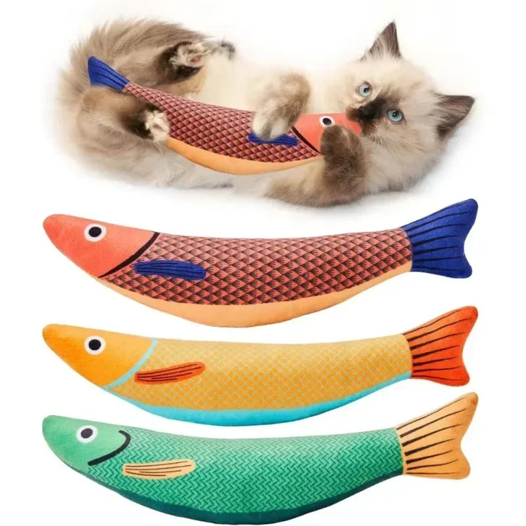 Cat Toy | Saury Fish Plush | Crinkle Sound | Catnip Kicker Toy | Interactive Teeth Grinding | Kitten Chew Toy | Pet Play Supply
