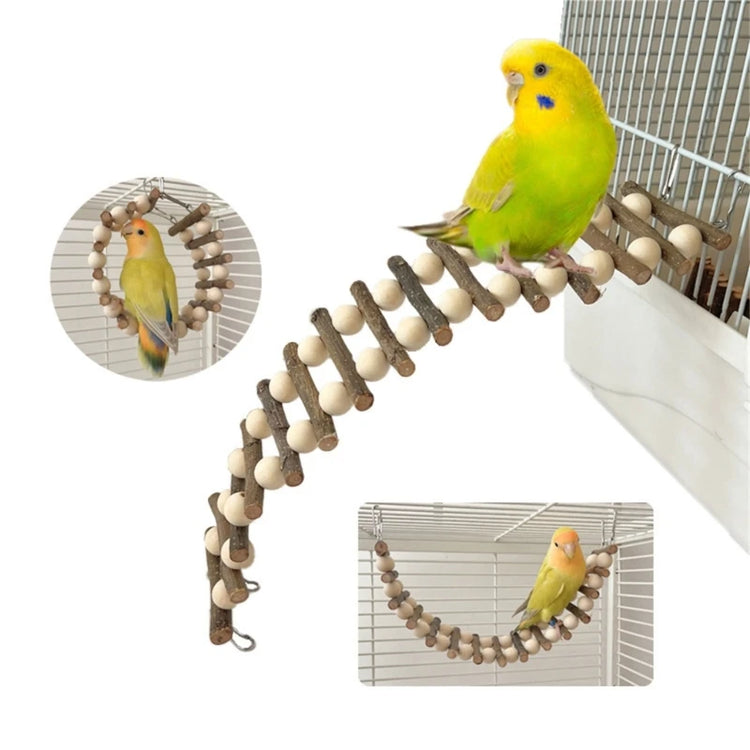 Parrot Ladder Toy | Wooden Cage Training Perch with Hooks for Small & Medium Birds