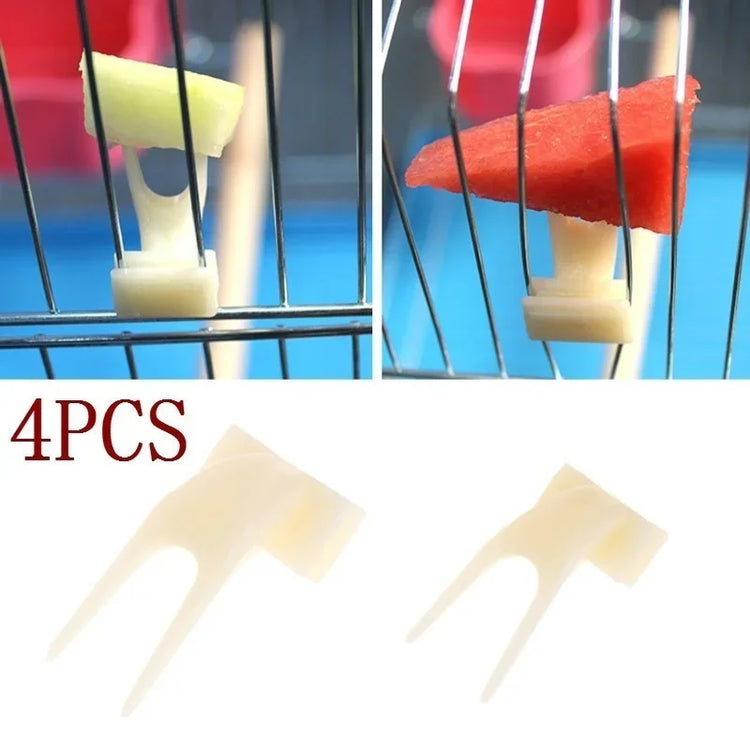 4Pcs Bird Fruit Forks | Parrot Cage Feeding Tools | Plastic Food Holder for Fruits & Veggies | Clip-On Feeding Accessories for Birds & Small Pets
