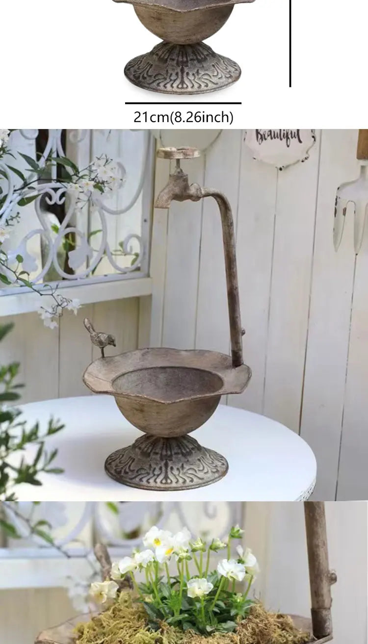 Outdoor Garden Bird Bath Spa With Metal Faucet Flowerpot bathtub Garden Decoration Basin Gardening Groceries Bird Basin