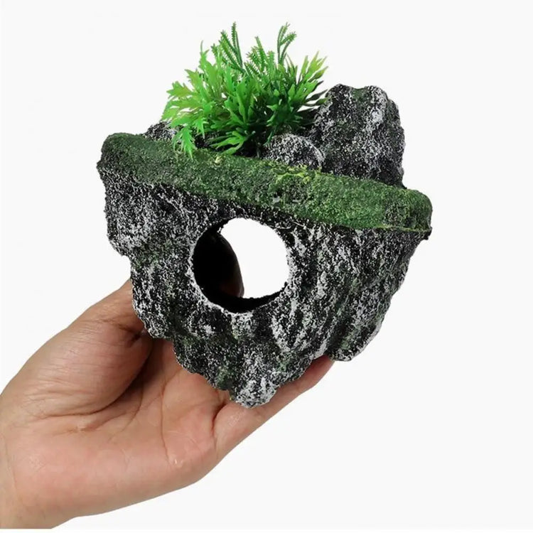 Fish Tank Artificial Stone Decoration – Miniature Floating Moss Rock with Cave Hideout for Aquarium Landscaping