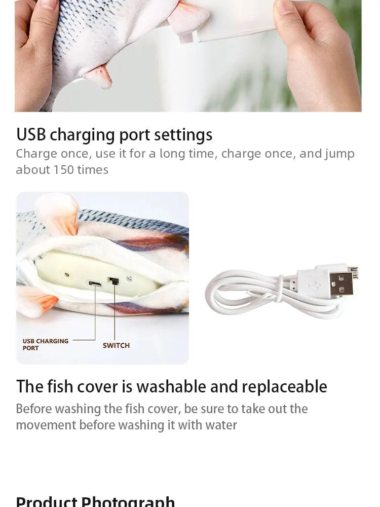 Cat/Dog Toy – USB Charging Electric Floppy Fish | Simulation Interactive Pet Chew Toy | Teeth Grinding & Training Play Toy