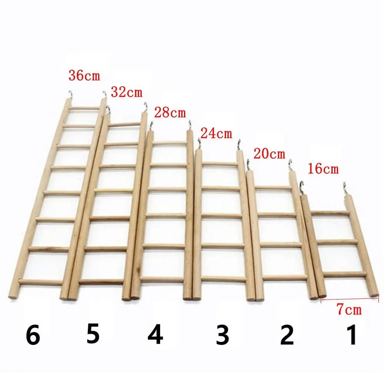 Wooden Bird Climbing Ladder Toy | DIY Parrot Cage Accessory with Hooks | Natural Wood Play Ladder for Birds & Hamsters