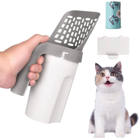 Cat Litter Scoop | Shovel for Pet | Filter Clean Toilet Garbage Picker | Holder Integrated Detachable | Pet Supplies with Refill Bag