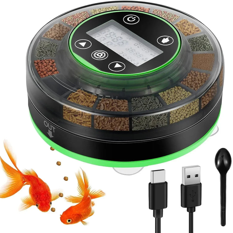 Automatic Fish Feeder for Aquarium with LCD Display and USB Rechargeable Timer – 3-Speed Adjustable Food Dispenser