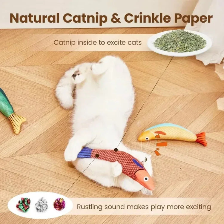 Cat Toy | Saury Fish Plush | Crinkle Sound | Catnip Kicker Toy | Interactive Teeth Grinding | Kitten Chew Toy | Pet Play Supply