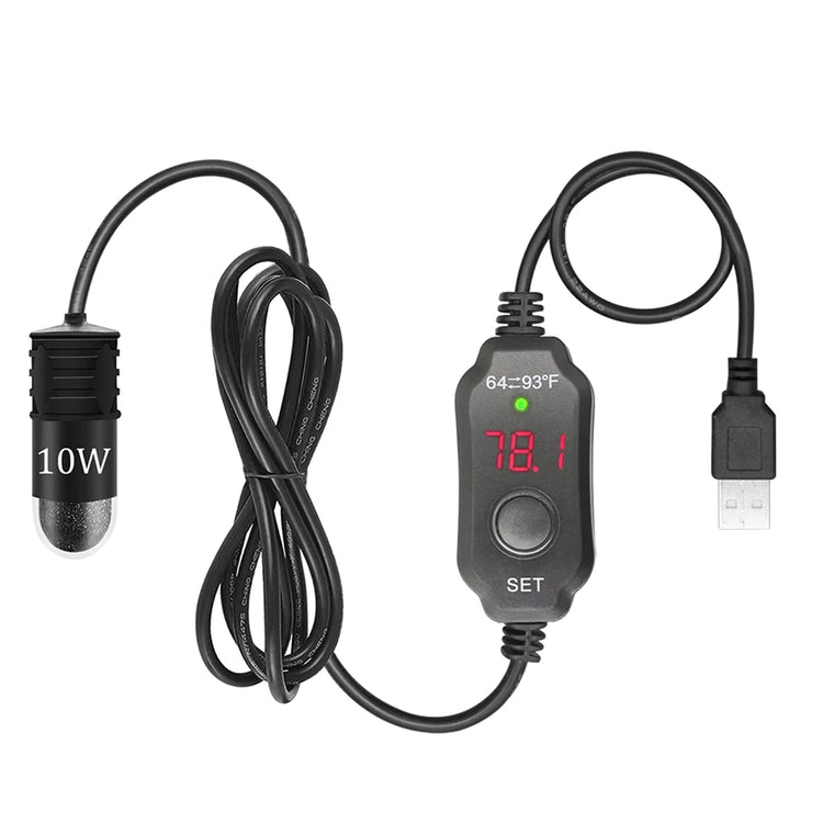 USB 10W Mini Aquarium Heater – Digital Display, Adjustable Temperature, for 1–5L Fish Tanks