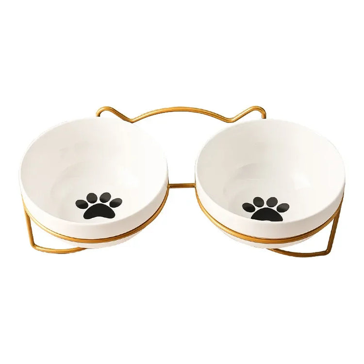 Ceramic Cat Bowl | Food & Water Bowl for Cats/Dogs | Double Ceramic Bowl Set | Cervical Protection | Pet Feeding Supplies