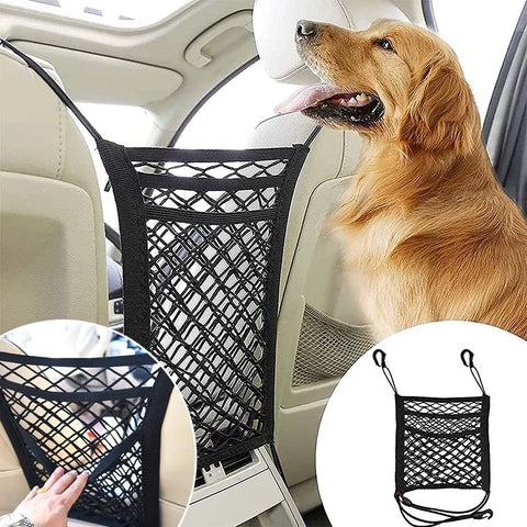 Dog Car Net Barrier with Storage Bag – Rear Seat Safety Fence for Pets and Kids