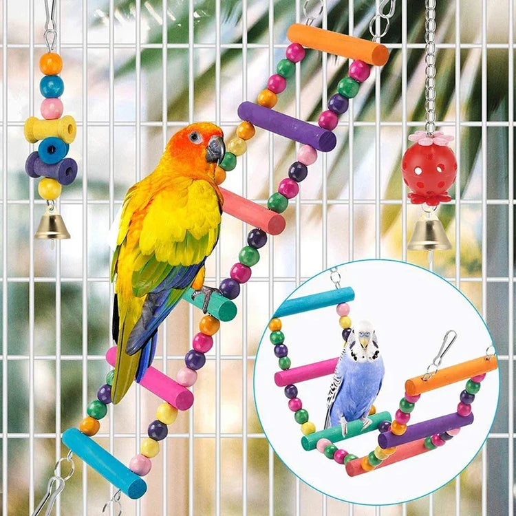 Bird Cage Toys for Parrots | Wood Birds Swing - Chewable Bite Bridge | Wooden Beads Shape Parrot Toy | 11pcs Parrot Toys Set