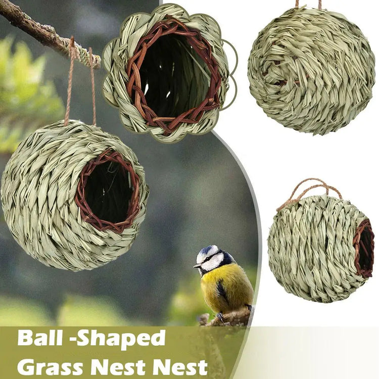 Hand-Woven Hanging Bird Nest | Natural Grass Cage House for Parrots, Finches & Sparrows | Outdoor Straw Bird Hut