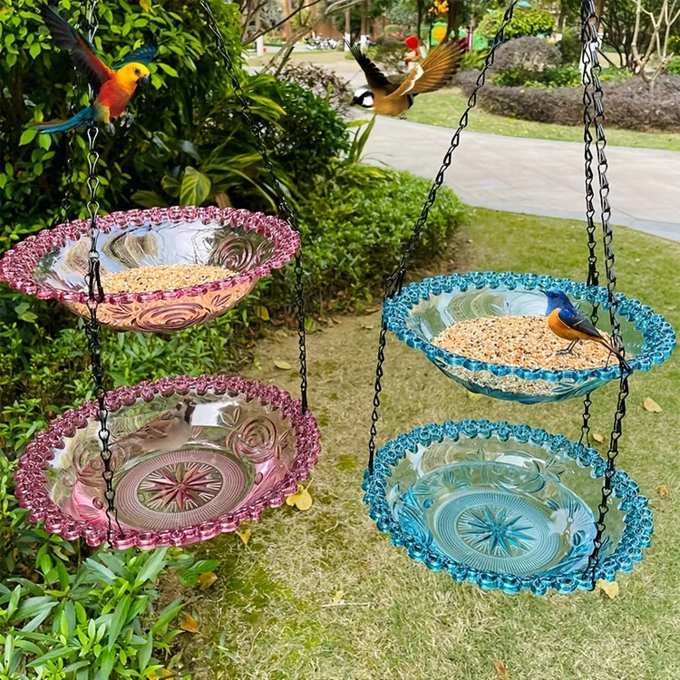 2-layer Bird Feeder | Suspended Bird Bath | Courtyard Decoration | Durable Tray with Chain | Outdoor Bird Feeding
