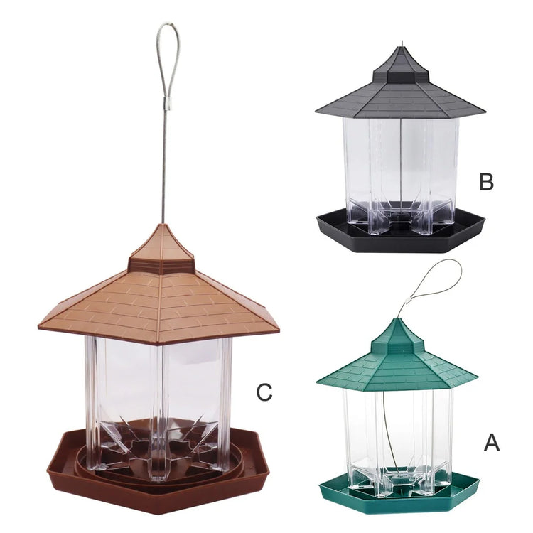 Wild Bird Feeder | Hanging Hexagonal Roof Pavilion | Semi-Automatic Garden Decoration | 1PCS