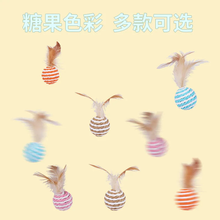 Cat Toys | Sisal Balls with Feathers | Cat Resistant to Biting | Grinding Teeth | Making Sounds | Cat Scratching Balls | Cat Teasing | Pet Supplies
