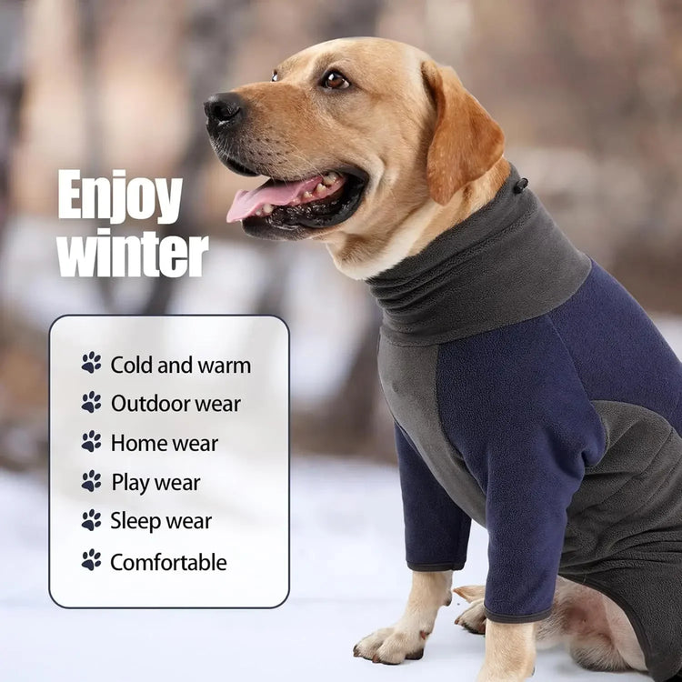 Warm Fleece Dog Onesie – Winter Coat for Medium & Large Dogs, Easy Wear Design