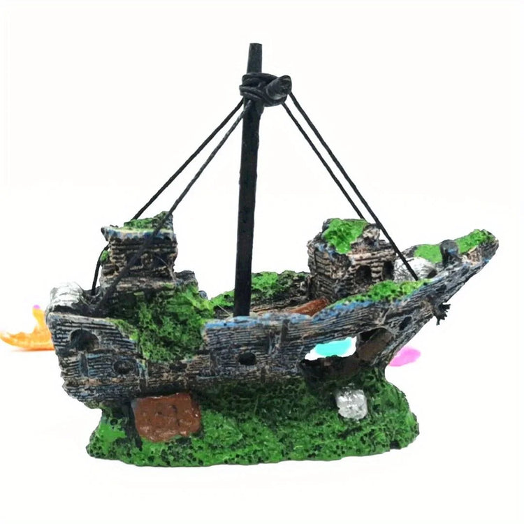 Aquarium Wreck Ship Ornament – Resin Fish Tank Landscape Decoration