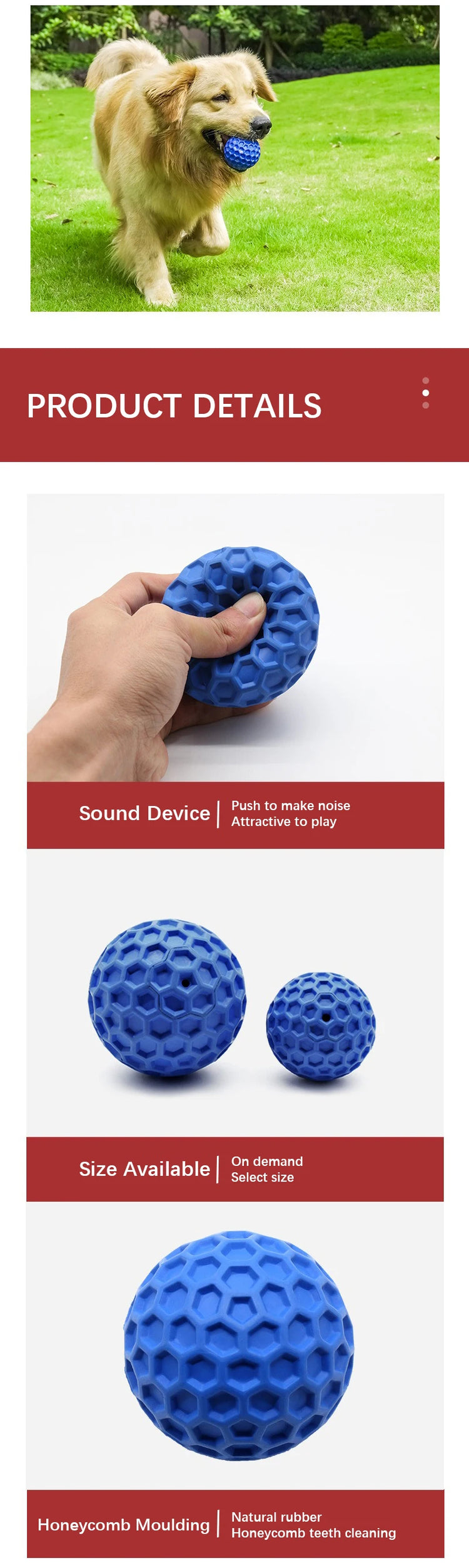 Dog Toys Bite Resistant Interactive Throwing Sound Honeycomb Balls Round Easy Rolling Toys Teeth Grinding Cleaning Pet Products