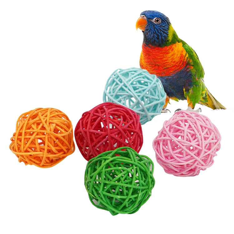 Pet Bird Toys Chewing Toys | Bird Rattan Ball Toy - Parrot Budgie Parakeet Cockatiel | Chewing/Playing Toys | Parrot Cage Toys - 5pcs
