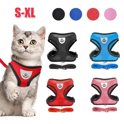 Cat Dog Harness With Lead Leash | Adjustable Vest | Polyester Mesh | Breathable Harnesses | Reflective Strap - Small Dog Cat Accessories