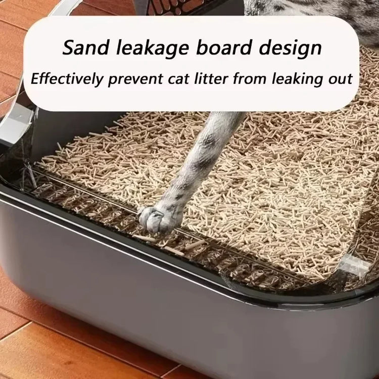 Cat Litter Box | High Side Thicken Semi Enclosed | Splashproof Large Capacity Tray | Removable Scoop | Easy Clean Cat Toilet
