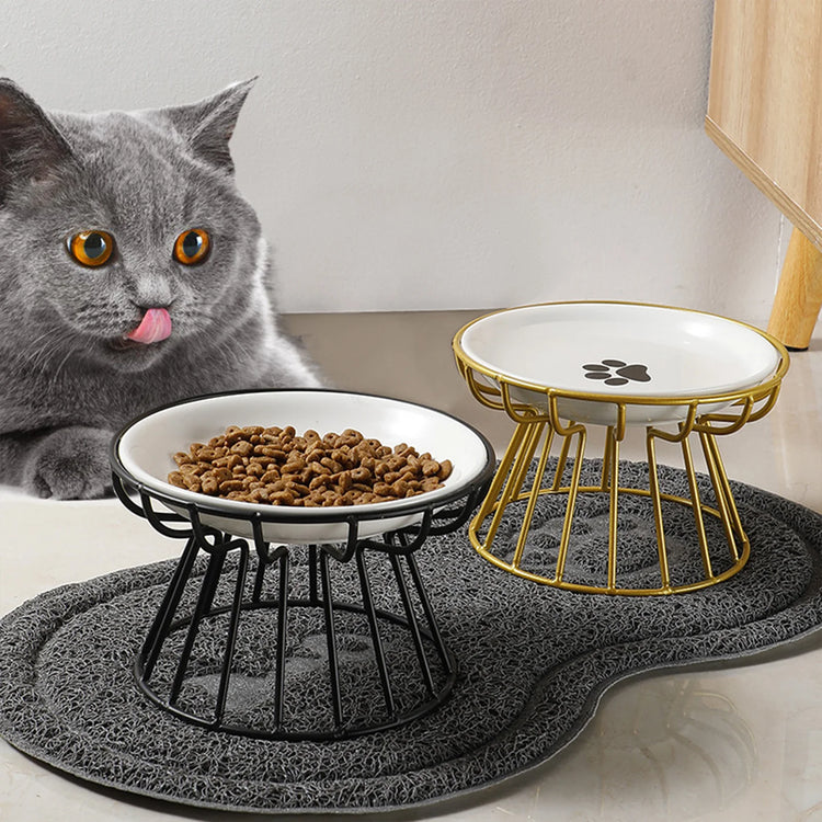 Whisker-Friendly Ceramic Cat Bowl with Stand | Wide Shallow Pet Feeding Dish for Wet Food & Water | Non-Slip Bowl for Cats, Kittens & Small Dogs