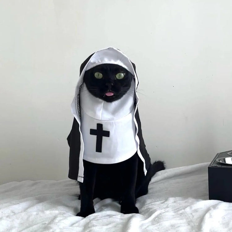 Nun Cloak Halloween Costume for Cats & Small Dogs | Breathable Cosplay Outfit | Funny Pet Photo Prop & Gift