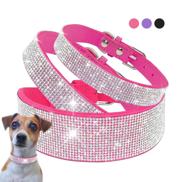 Bling Rhinestone Dog Cat Collars | Leather Pet Puppy Kitten Collar | Walk Leash Lead for Small Medium Dogs Cats | Chihuahua Pug Yorkie