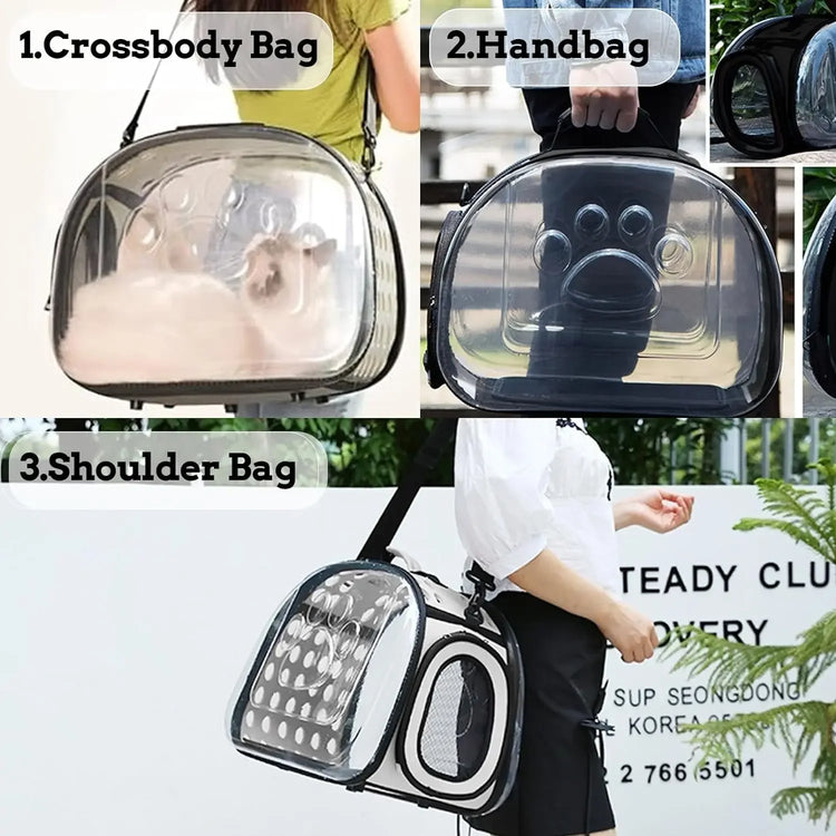 Transparent Foldable Outdoor Pet Travel Carrier Bag for Dog/Cat | Crossbody Portable Breathable Collapsible Travel Cat Carrier Bag