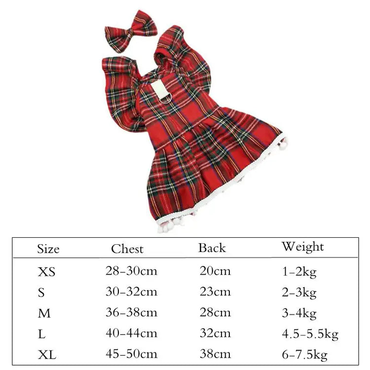 Christmas Pet Dress for Cats & Small Dogs | Red Bow Skirt | Holiday Costume