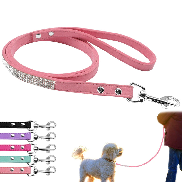 Bling Rhinestone Dog Cat Collars | Leather Pet Puppy Kitten Collar | Walk Leash Lead for Small Medium Dogs Cats | Chihuahua Pug Yorkie