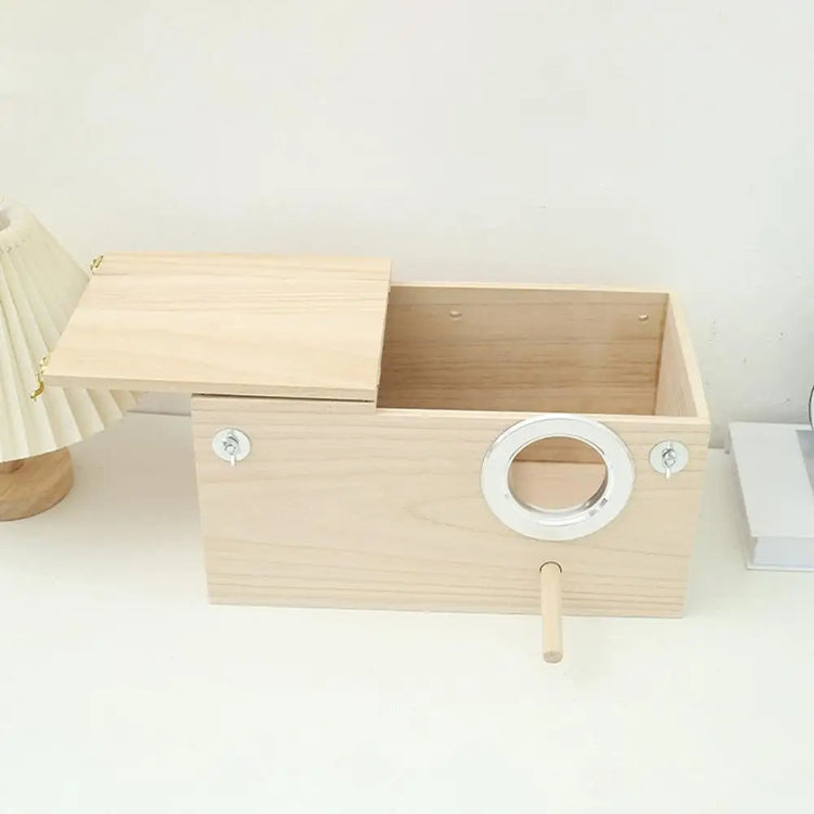 Wood Bird Nest Box | Breeding House with Perch for Parakeets & Small Birds | Decorative Cage Accessory for Indoor & Outdoor Use