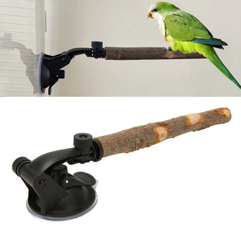 Wood Parrot Perch | Non-Slip Interactive Bird Window Perch with Suction Cups for Small to Medium Birds