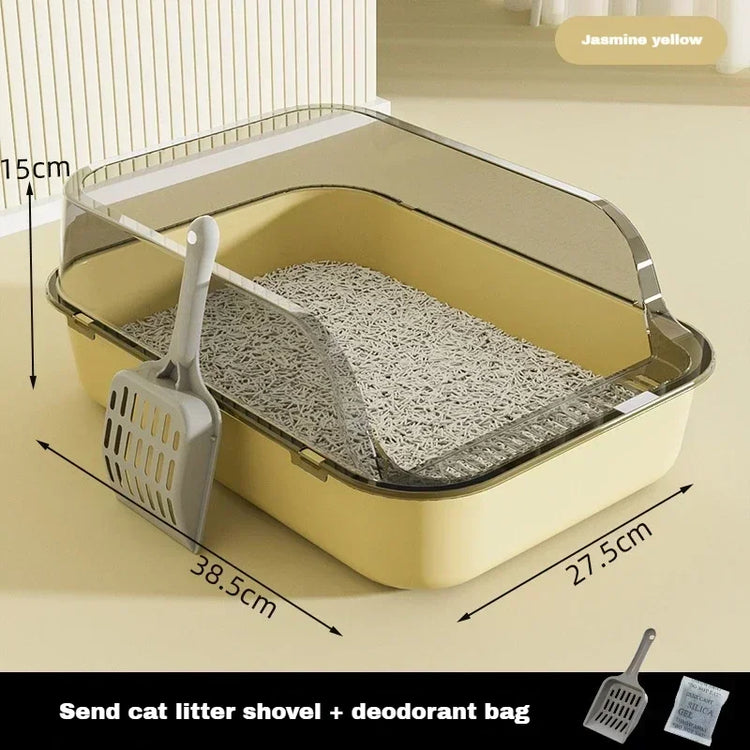Cat Litter Box | High Side Thicken Semi Enclosed | Splashproof Large Capacity Tray | Removable Scoop | Easy Clean Cat Toilet