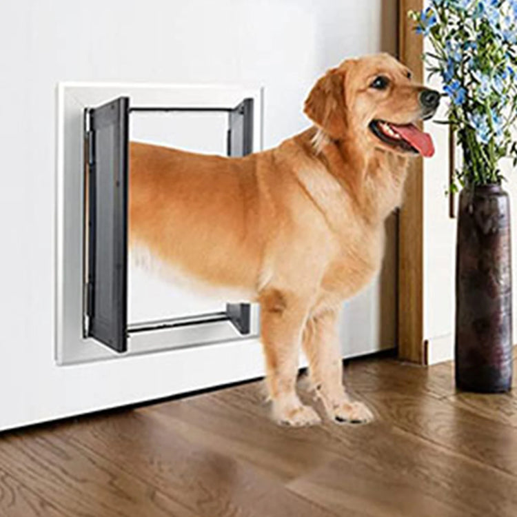 Heavy-Duty Aluminum Dog Door with Lockable Dual Flap – Magnetic Closure Pet Door for Medium & Large Dogs, Indoor/Outdoor Use