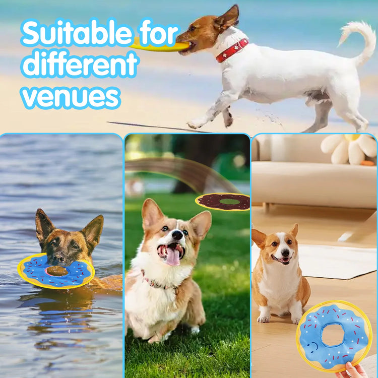 Durable Donut-Shaped Dog Toy – Interactive Squeaky Flying Disc