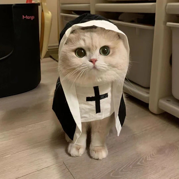Nun Cloak Halloween Costume for Cats & Small Dogs | Breathable Cosplay Outfit | Funny Pet Photo Prop & Gift