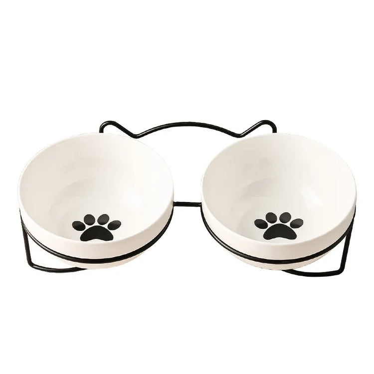 Ceramic Cat Bowl | Food & Water Bowl for Cats/Dogs | Double Ceramic Bowl Set | Cervical Protection | Pet Feeding Supplies