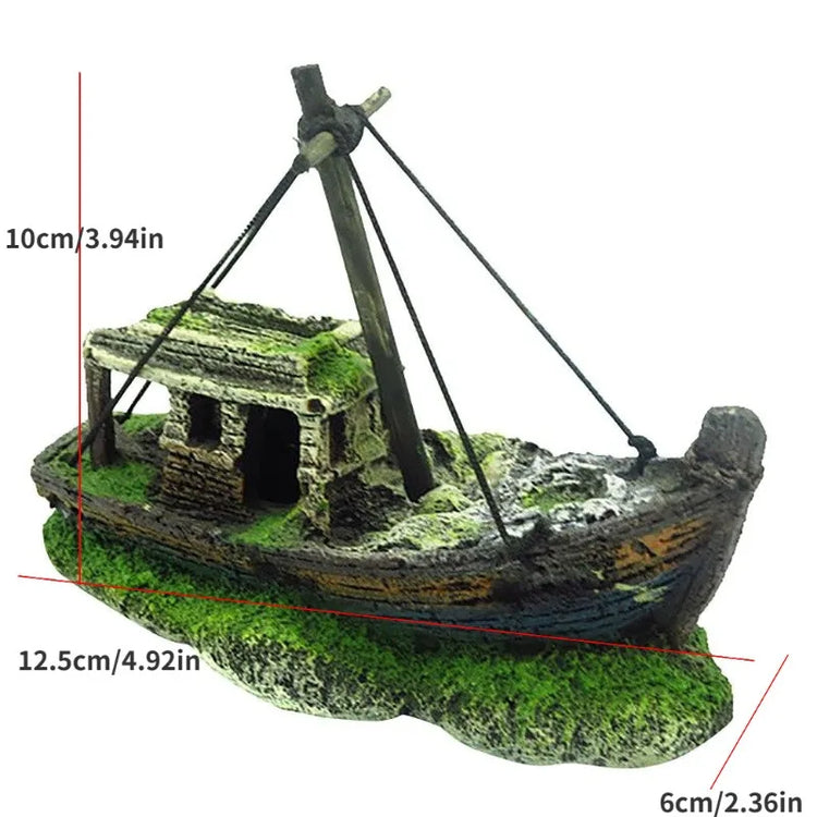 Aquarium Pirate Ship Wreck Ornament – Resin Fish Tank Decoration
