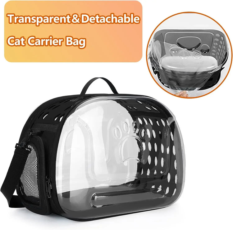 Transparent Foldable Outdoor Pet Travel Carrier Bag for Dog/Cat | Crossbody Portable Breathable Collapsible Travel Cat Carrier Bag