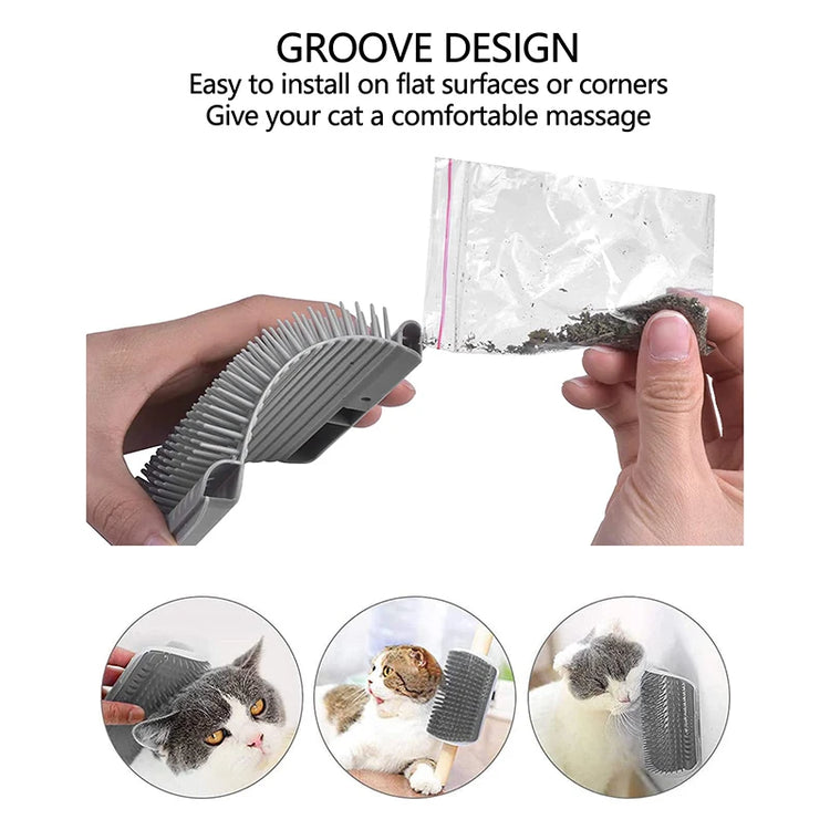 Cat Massage Brush – Self-Grooming Tool with Catnip | Wall/Door/Table Mountable Cat Massage Brush for Cats | Cat Toys