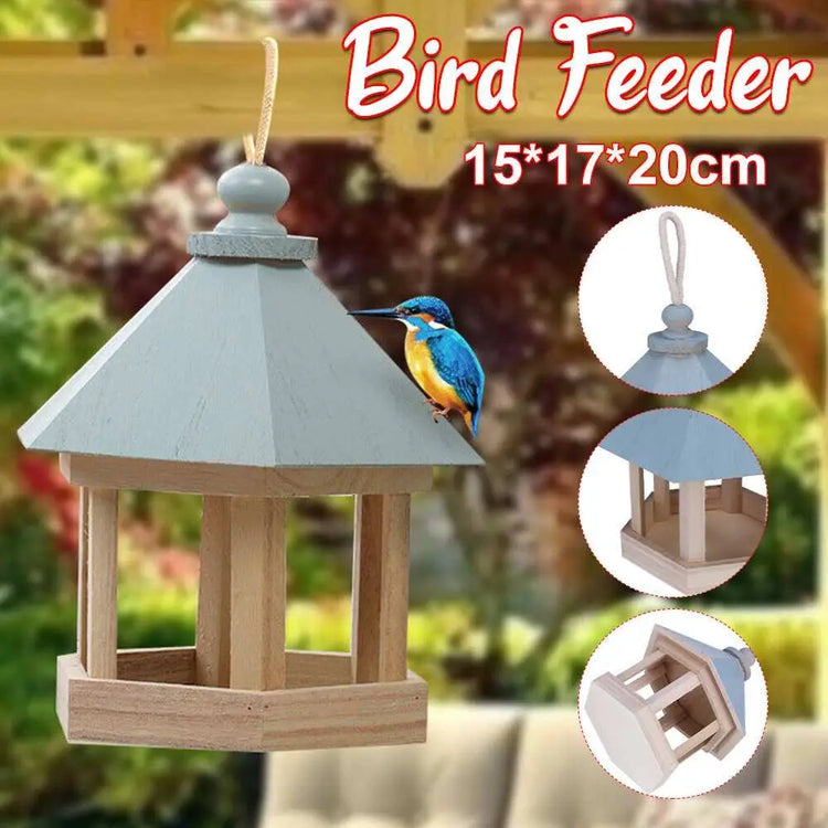 Simple Hanging Wooden Bird House Feeder – Outdoor Bird Shelter for Garden, Balcony, or Deck