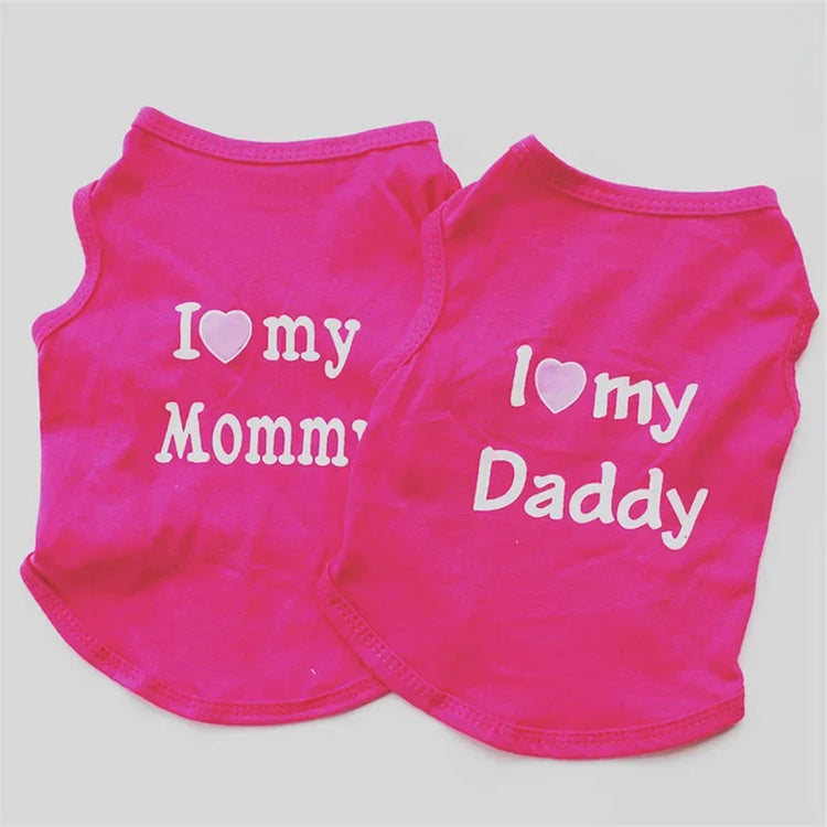 "Love Mommy & Daddy" Cotton Vest | Soft Casual T-Shirt for Cats & Puppies | All-Season Pet Wear