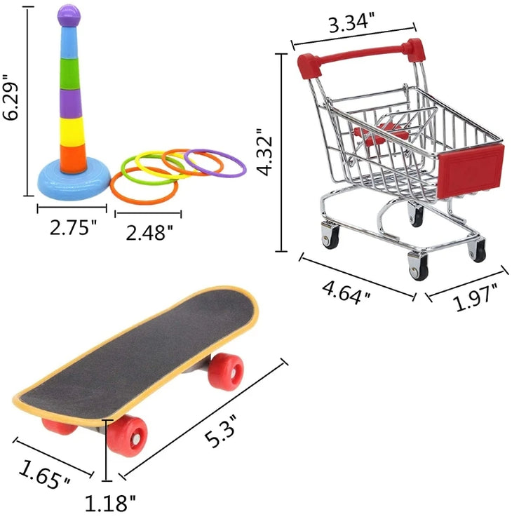 Bird Toys | 4 Types Parrot Toy Set | Include Basketball Toy / Skateboard / Stacking Toy / Metal Trolley Toy - Ball Bouncer Toy 29EF