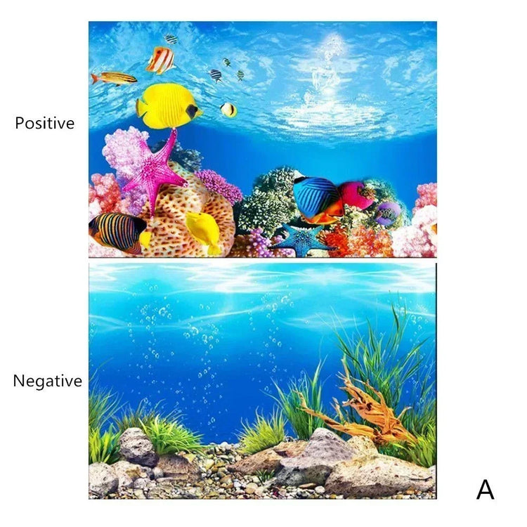 3D Aquarium Background Poster – Double-Sided Ocean Plant Design Fish Tank Sticker Decor