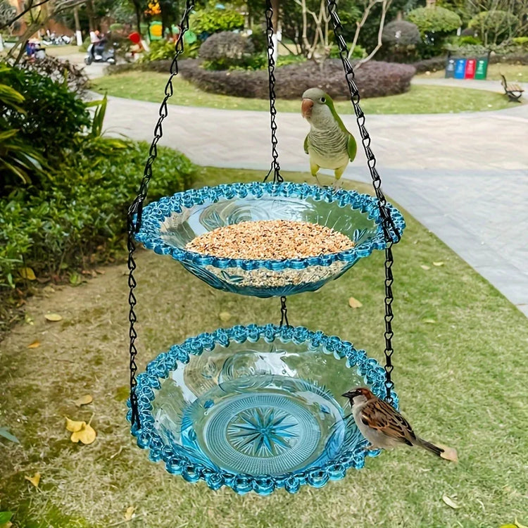 2-layer Bird Feeder | Suspended Bird Bath | Courtyard Decoration | Durable Tray with Chain | Outdoor Bird Feeding