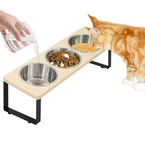 Elevated Cat Bowls with 3 Stainless Steel Bowls | 15° Tilted Raised Cat Food Bowls | For Small Cats & Puppies | Pet Bowls with Stand