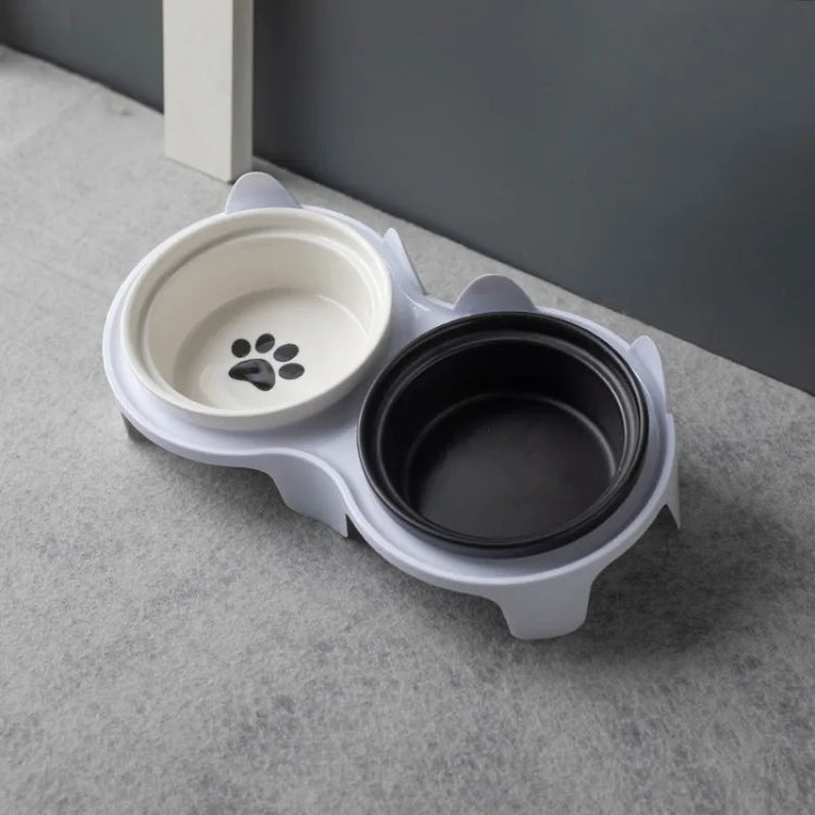 Ceramic Double Cat Bowl | Food & Water Bowl Set | Elevated Pet Bowl for Cervical Spine Protection | Cat Supplies